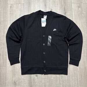 Nike Club Fairway Knit Cardigan Sweater Cotton Black FZ9113-010 Size Medium Men